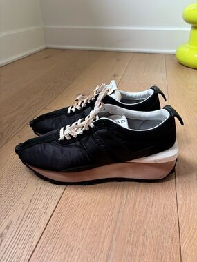 Lanvin Black Platform Sneakers with Beige Laces
